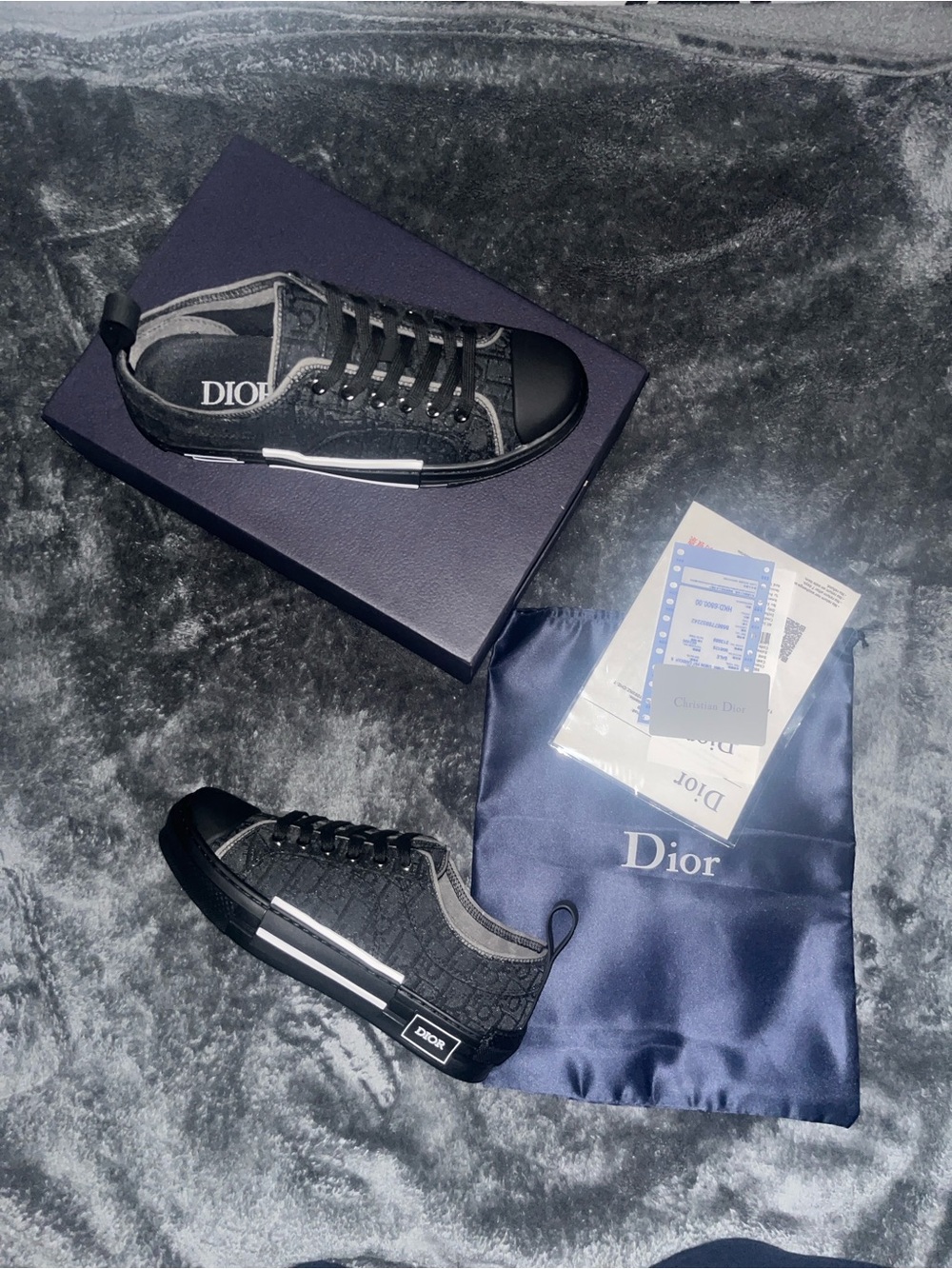 Dior Men’s Black and Charcoal Low-Top Dior Oblique Sneakers - Picture 1 of 6